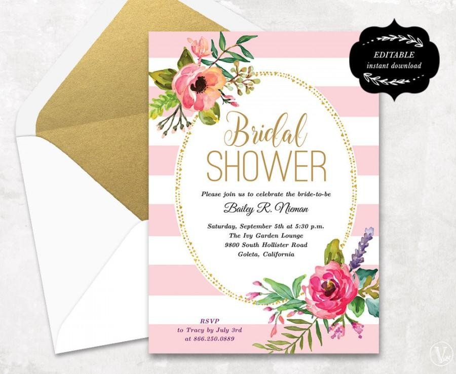 Blush Pink Floral Bridal Shower Invitation Template