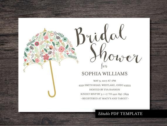 Umbrella Bridal Shower Invitation Template Bridal by