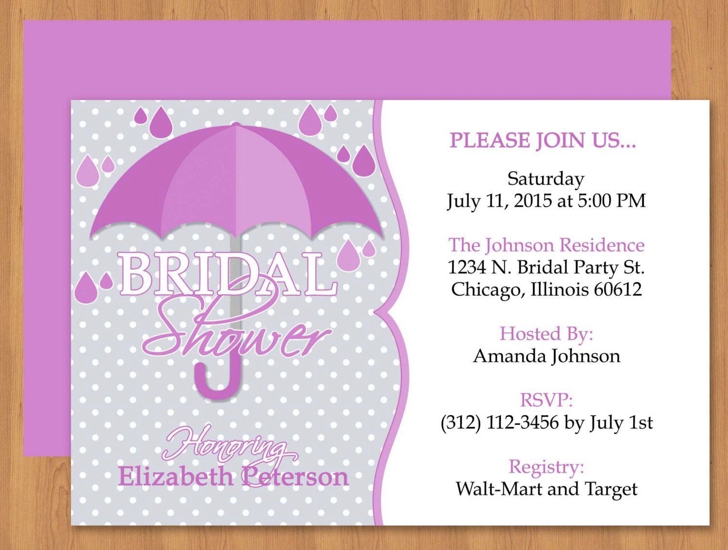 Purple Umbrella Bridal Shower Invitation Editable Template