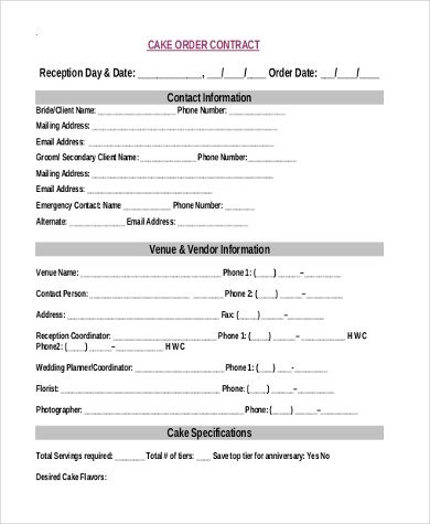Cake Order Form Sample 7 Free Documents in Word PDF