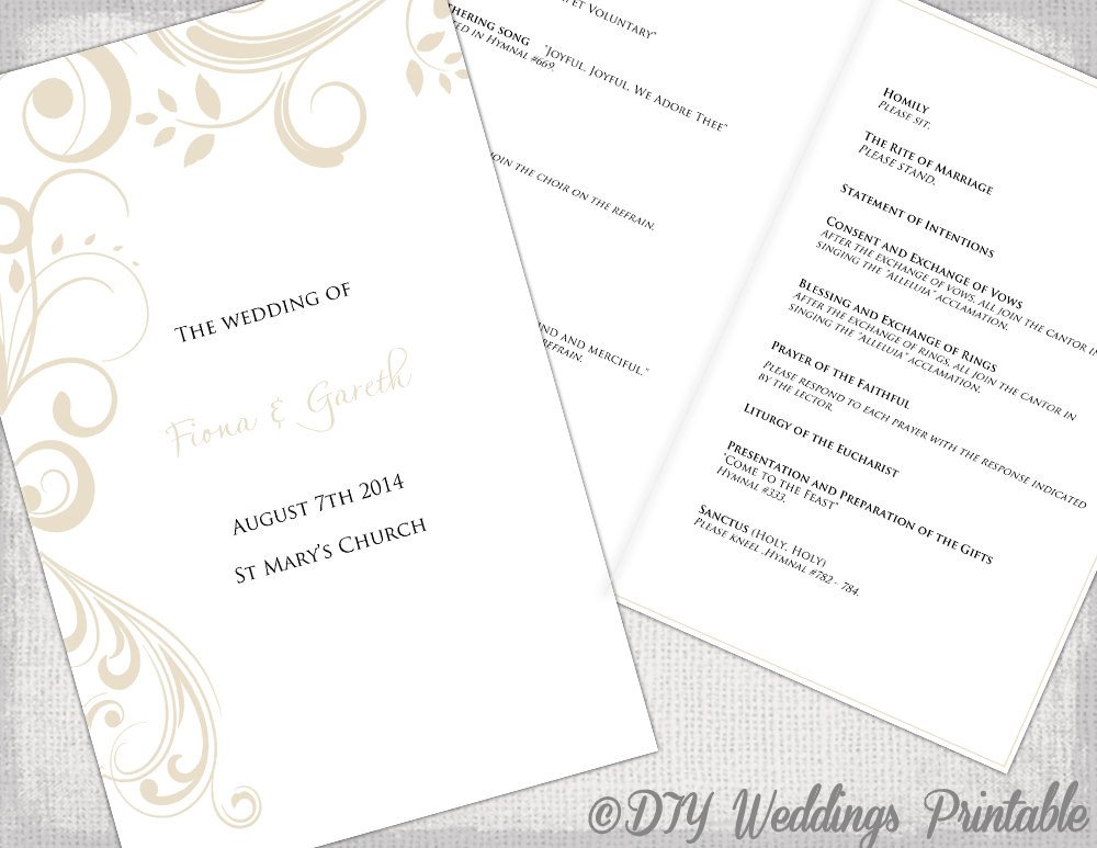 Catholic Wedding program template by diyweddingsprintable