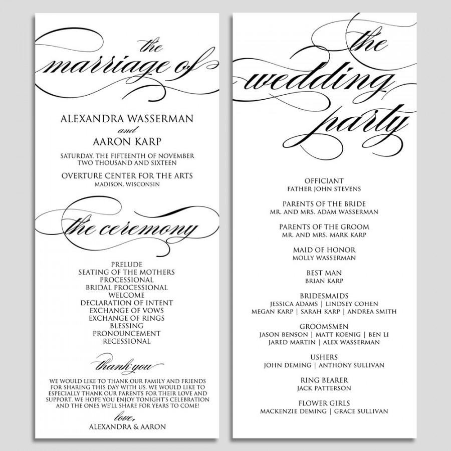 Wedding Program Template Wedding Program Printable