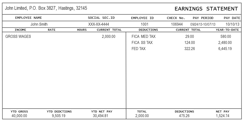sample of Pay Stub Information