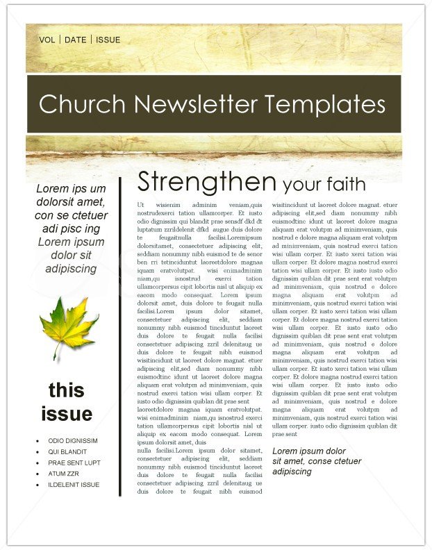 Fall Leaves Church Newsletter Template Template