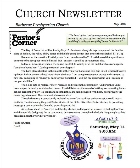 Sample Church Newsletter 9 Documents in PDF