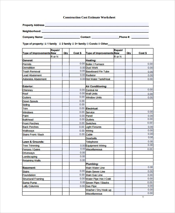 Sample Estimate Sheet 9 Documents in Excel PDF