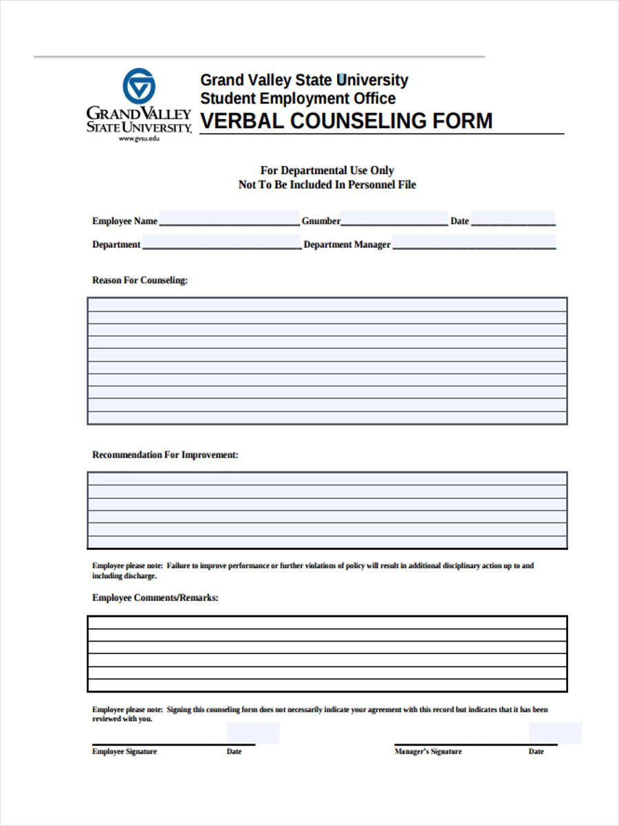 9 Employee Counseling Forms Free Sample Example Format