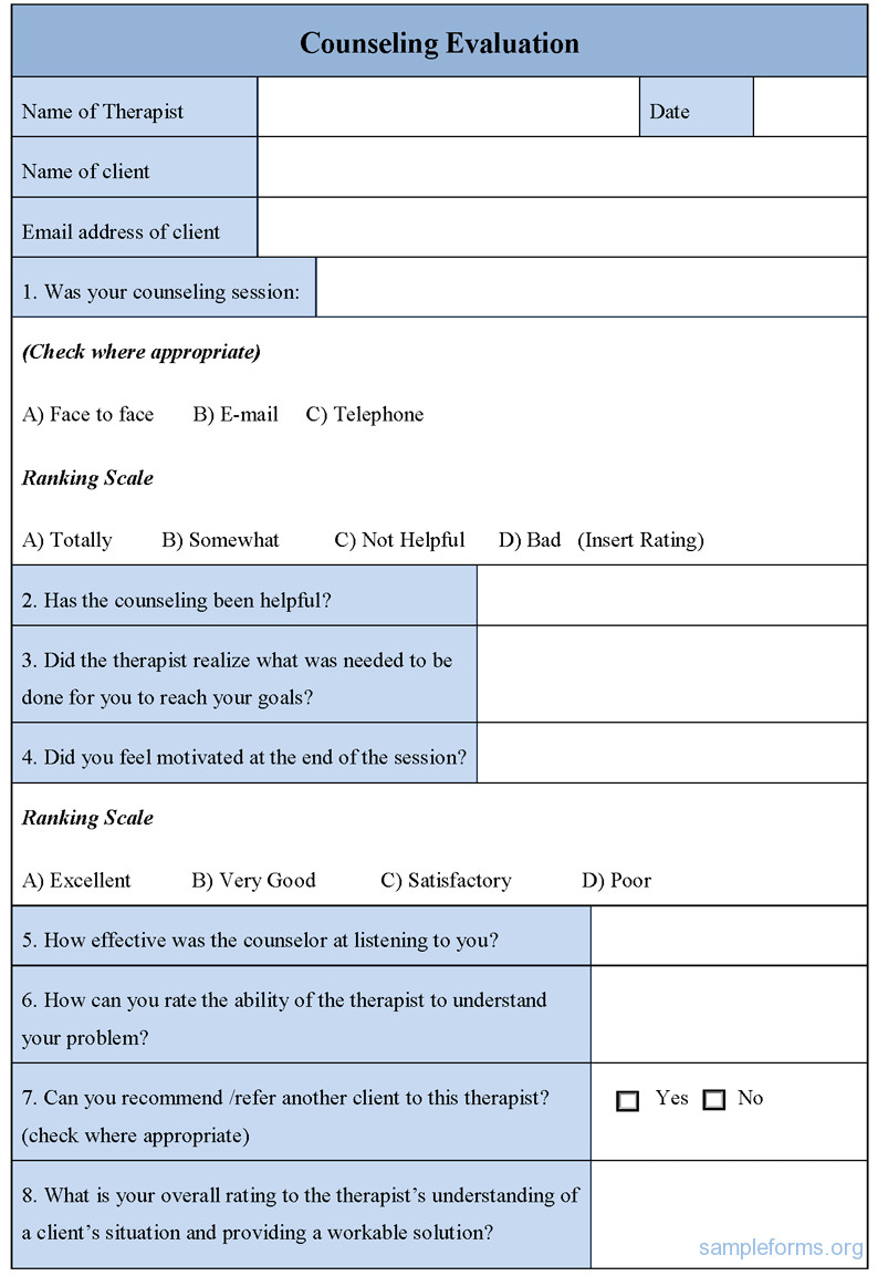 Counseling Evaluation Form Sample Forms