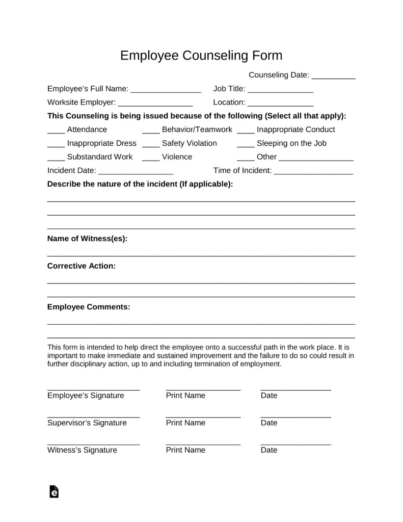 Free Employee Counseling Form PDF Word