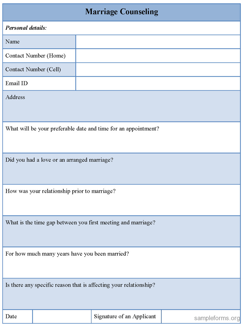 Marriage Counseling Form Sample Forms