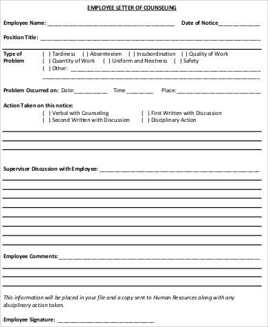 Sample Employee Counseling Form 9 Examples in Word PDF