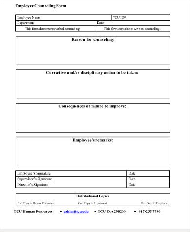 Sample Employee Counseling Form 9 Examples in Word PDF