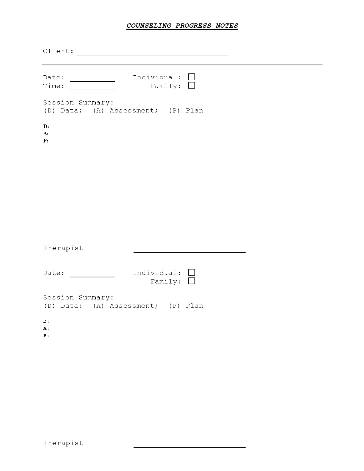 Counseling Progress Note Template