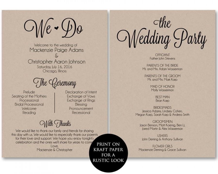 Ceremony Program Template Wedding Program Printable We