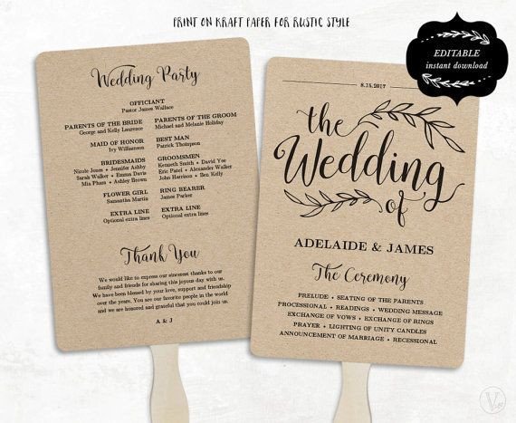 Printable Wedding Program Template Rustic Wedding Fan