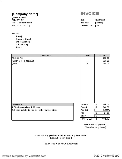 Editable Invoice Template Excel
