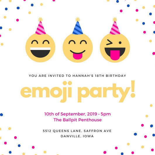 Colorful Emoji Confetti 18th Birthday Invitation