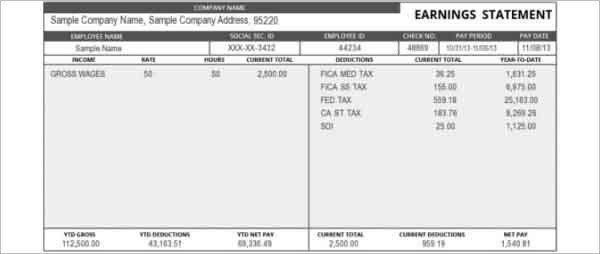 Earnings Statement Template
