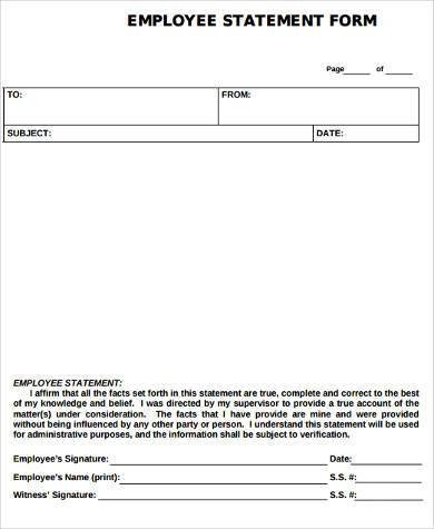 Employee Statement Form Samples 9 Free Documents in