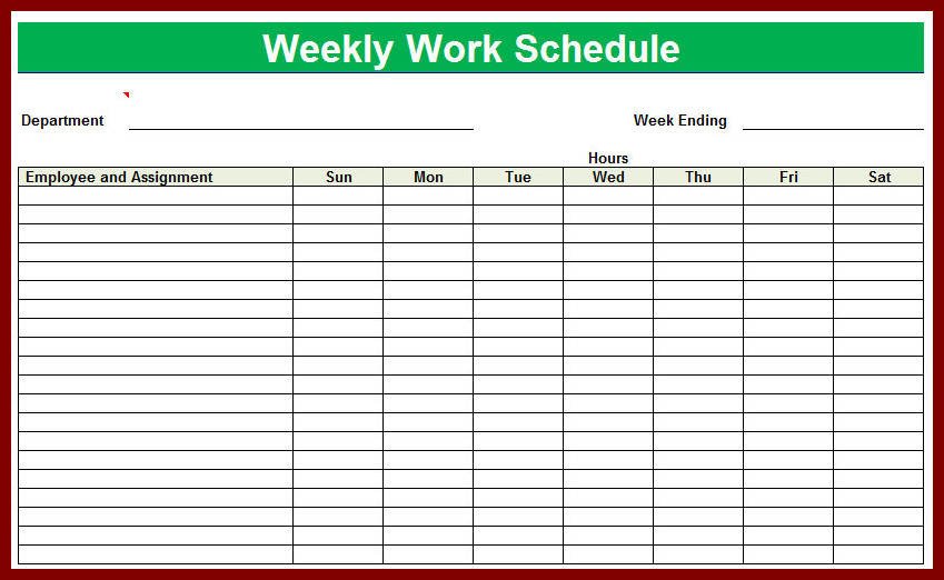 Blank Employee Schedule