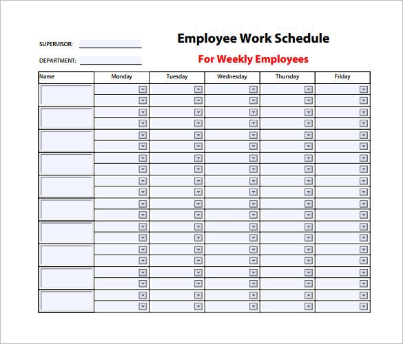 Employee Work Schedule Template – 10 Free Word Excel