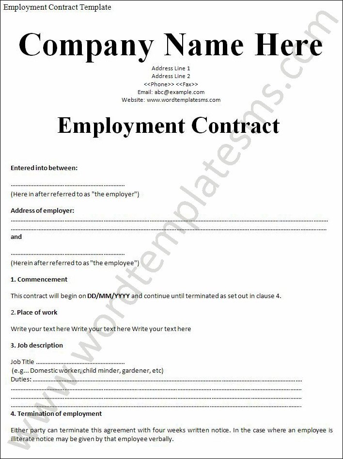Free Printable Employment Contract Sample Form GENERIC
