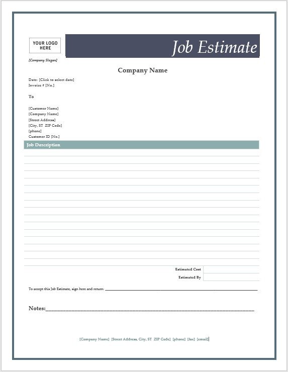 Free Job Estimate Forms – Microsoft Word Templates
