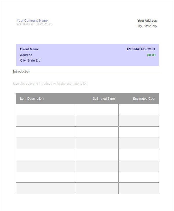 Word Estimate Template 5 Free Word Documents Download