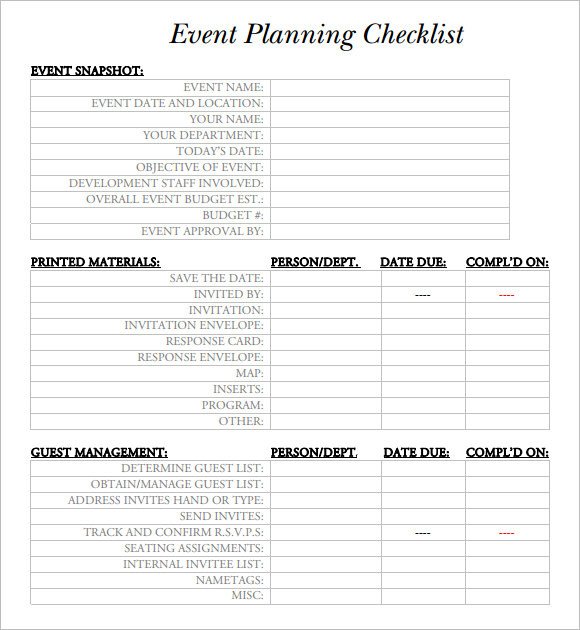 16 Event Planning Checklist Templates Free Sample