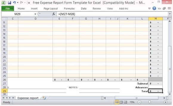 Free Expense Report Form Template For Excel