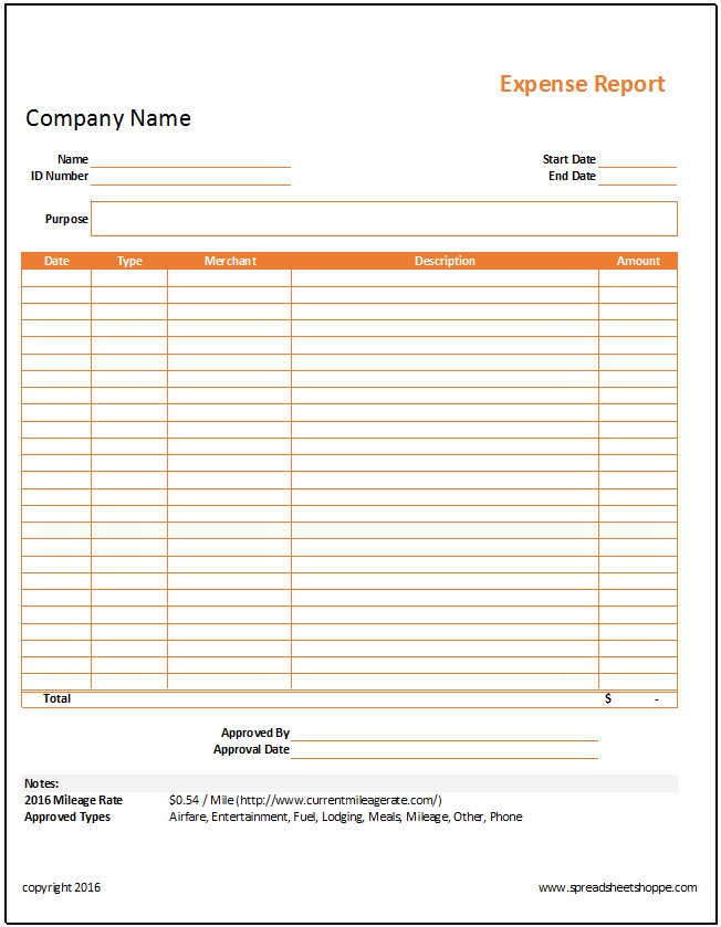 Simple Expense Report Template Spreadsheetshoppe