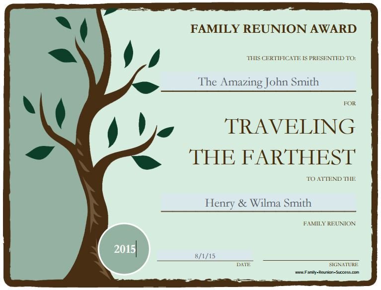 Free Printable Awards for the Family Reunion