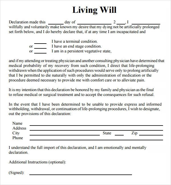 Living Will Template 8 Download Free Documents in PDF