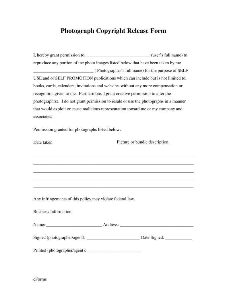Free Generic Copyright Release Form PDF