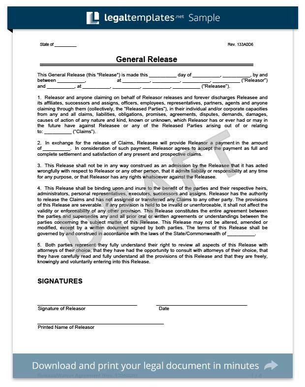 Free Release of Liability Form