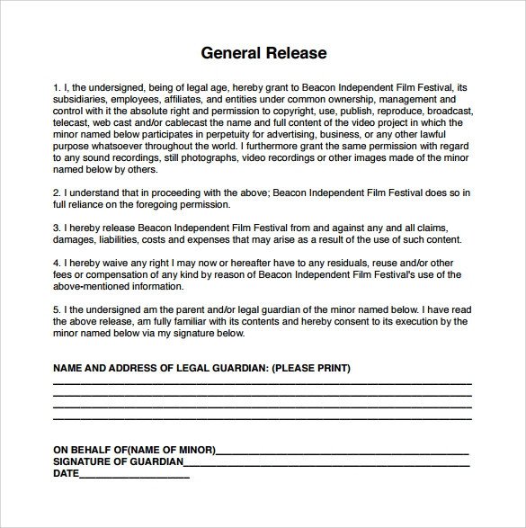 General Release Form 7 Free Samples Examples & Formats