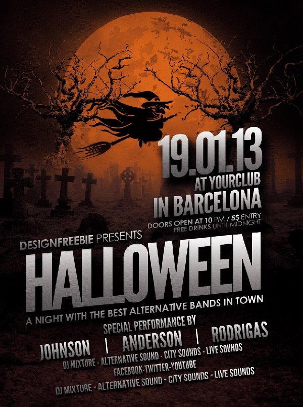16 Free PSD Halloween Party Flyer Designs JPG Vector