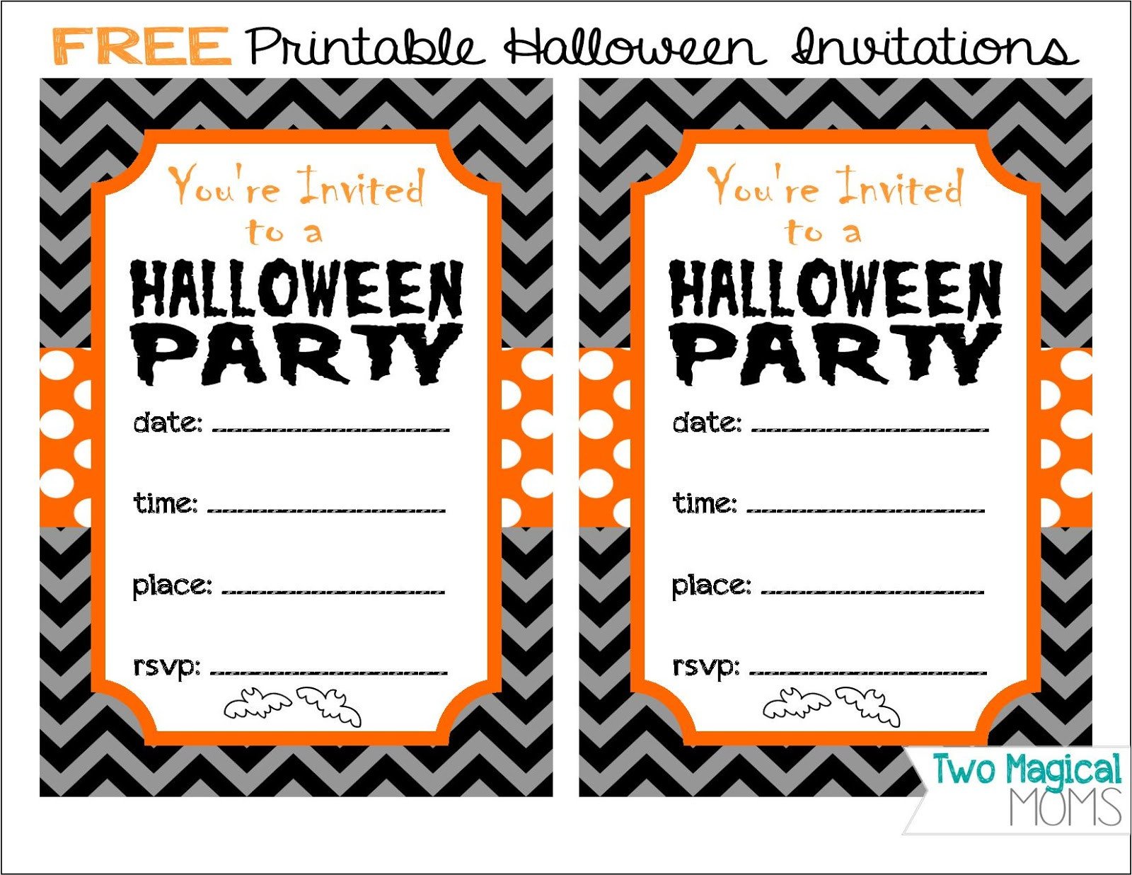 Two Magical Moms FREE Printable Halloween Invitations