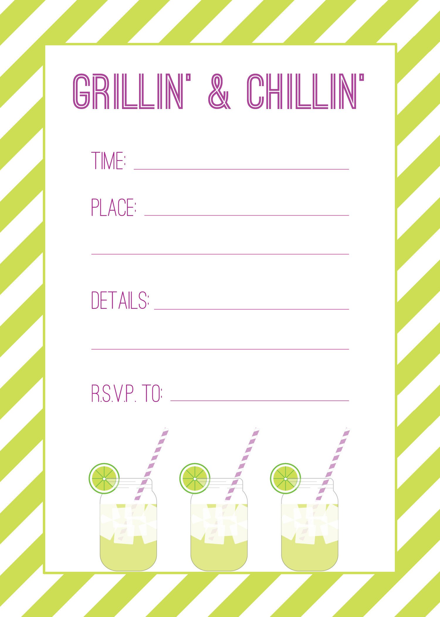 Grillin’ & Chillin’ – Free Printable Cook Out Invitations
