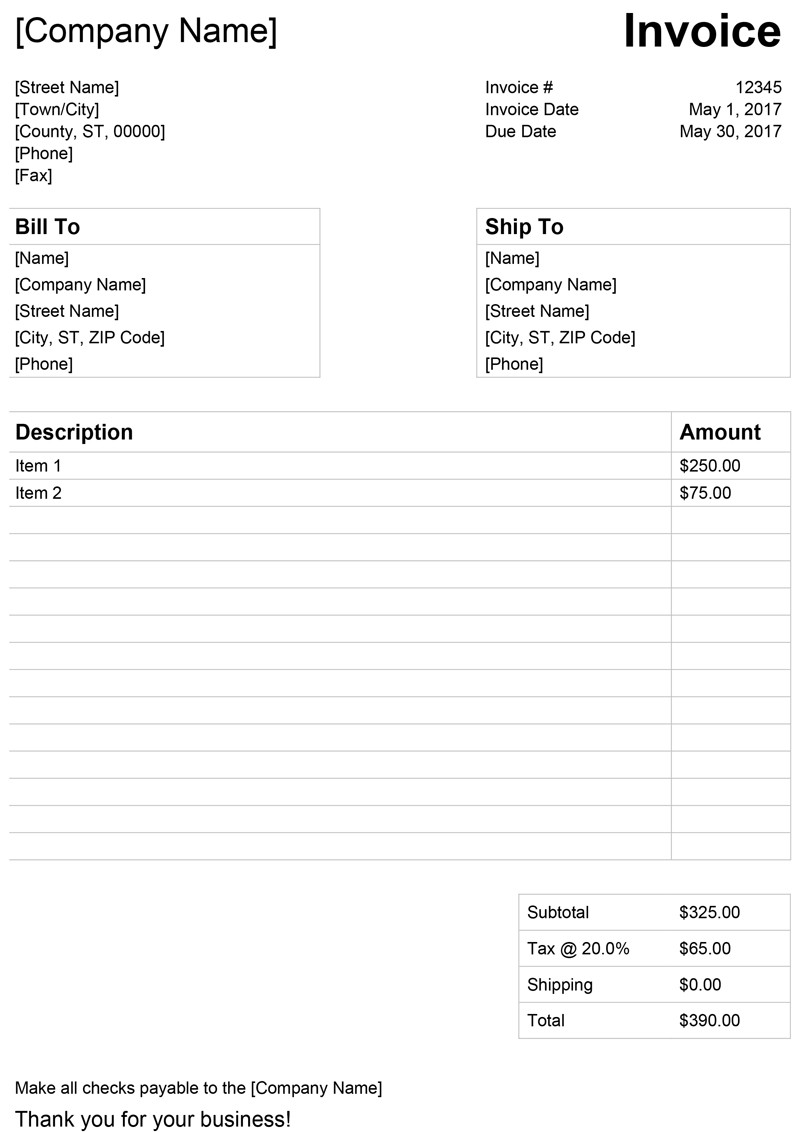 Invoice Template for Word Free Simple Invoice