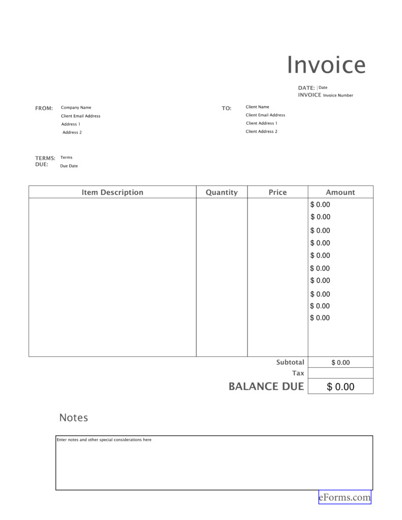 Free Blank Invoice Templates PDF