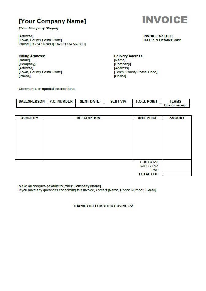 Free Invoice Templates For Word Excel Open fice