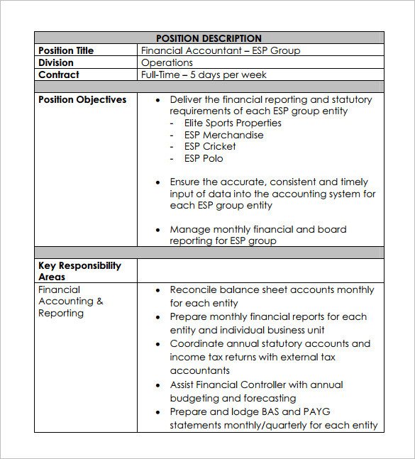 Accountant Job Description Template 12 Free Word PDF
