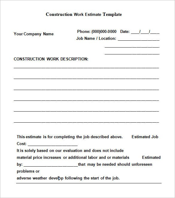 Free Construction Estimate Templates Collections