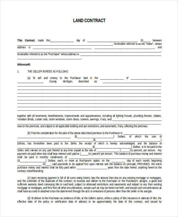 7 Land Contract Form Samples Free Sample Example