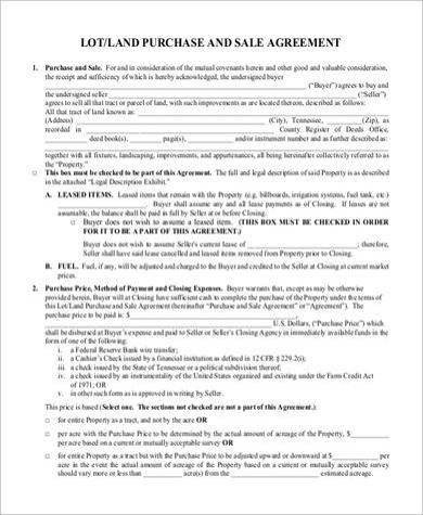 8 Land Purchase Agreement Sample Free Word PDF Format