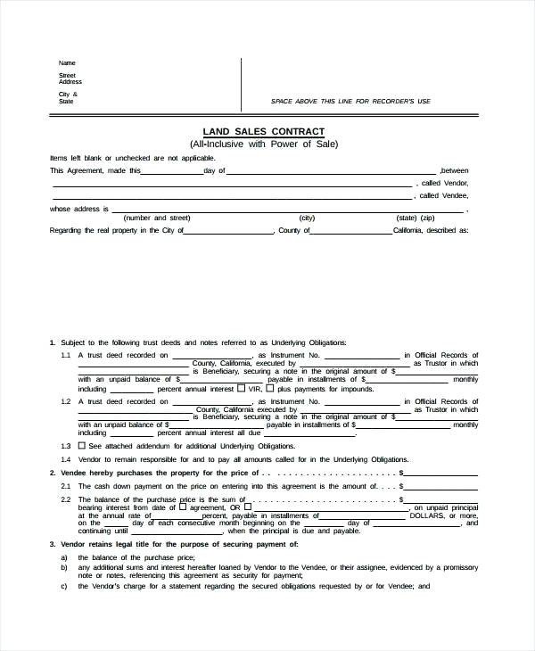 printable land contract form – gulflifa