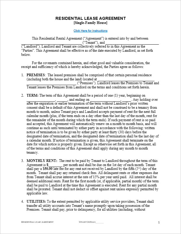 Free Residential Lease Agreement Template for Word by