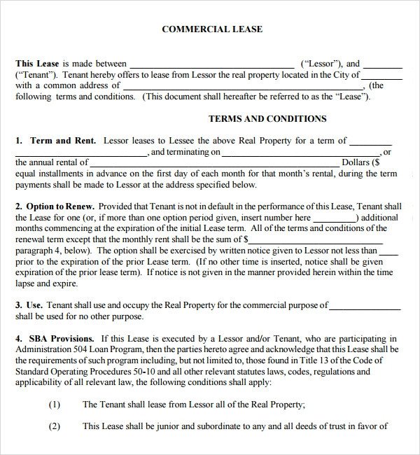mercial Lease Agreement 7 Free Download For PDF
