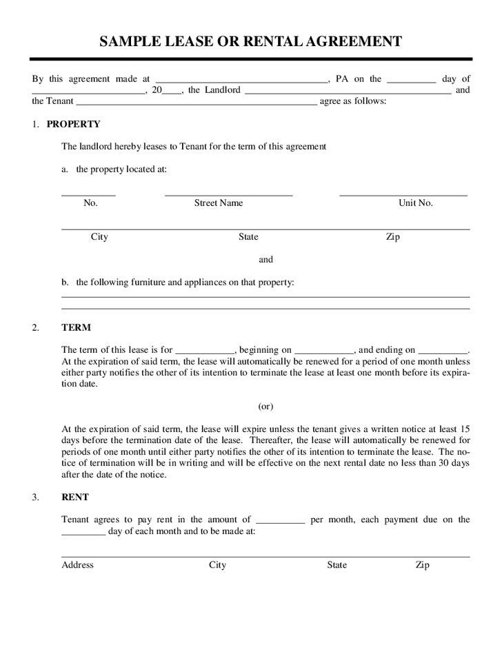 Printable Sample Rental Agreement Template Form